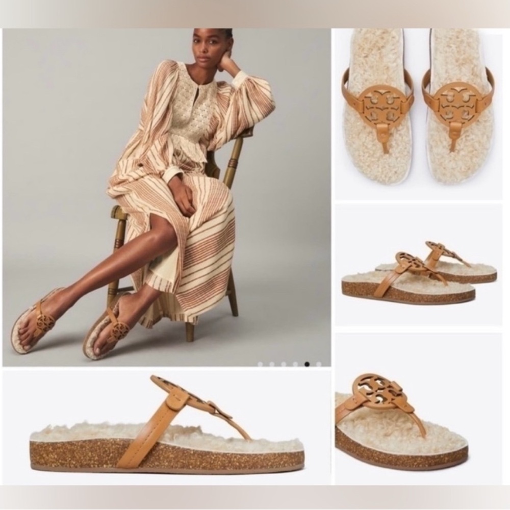 Tory Burch Tan Miller Cloud Shearling Sandals